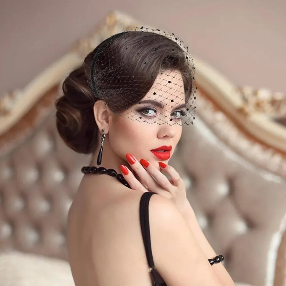 Black Mesh Veil Headband for Women Bridal Wedding Tea Party Fascinator